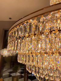 Modern Multi-tier Round Crystal Chandelier with White Leather for Foyer/Living Room/Staircase
