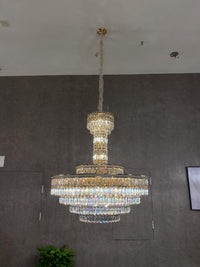 Modern Multi-tier Round Crystal Chandelier with White Leather for Foyer/Living Room/Staircase
