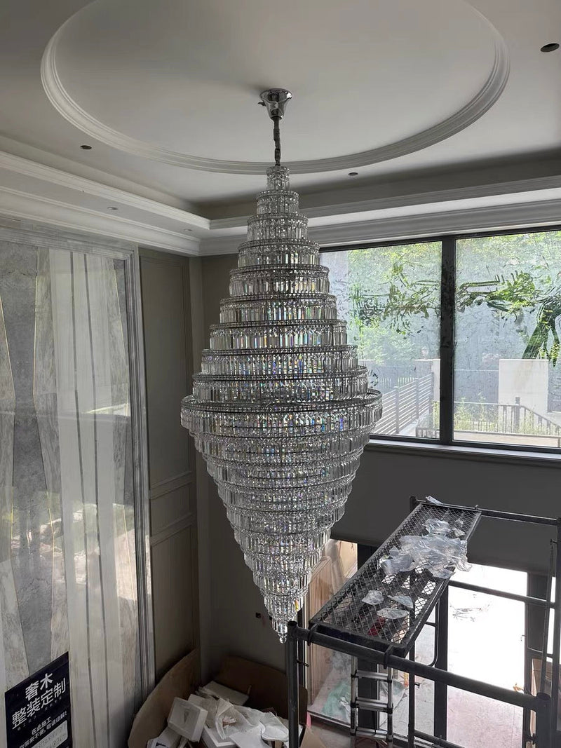 Chrome Extra Large Crystal Chandelier in Silver for Foyer/Staircase/Living Room/Entrance
