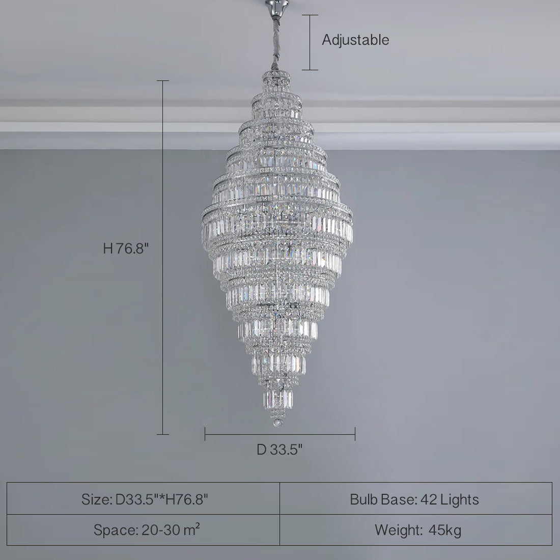 Chrome Extra Large Crystal Chandelier in Silver for Foyer/Staircase/Living Room/Entrance