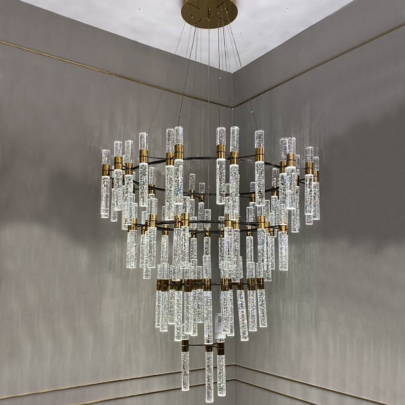 Oversized Modern Luxury 4-tiered Bubble Crystal Icicle Chandelier for High-ceiling