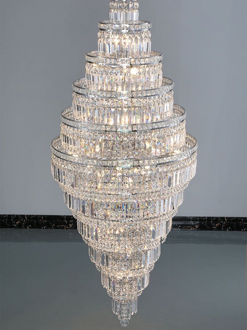 Chrome Extra Large Crystal Chandelier in Silver for Foyer/Staircase/Living Room/Entrance