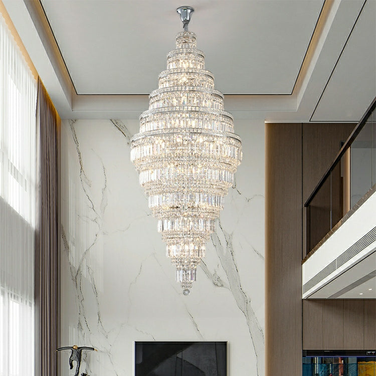 Chrome Extra Large Crystal Chandelier in Silver for Foyer/Staircase/Living Room/Entrance