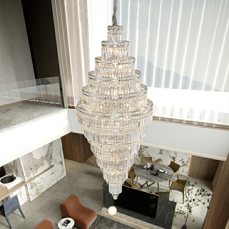 Chrome Extra Large Crystal Chandelier in Silver for Foyer/Staircase/Living Room/Entrance
