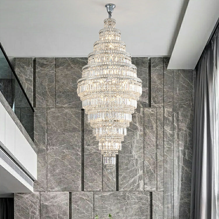 Chrome Extra Large Crystal Chandelier in Silver for Foyer/Staircase/Living Room/Entrance