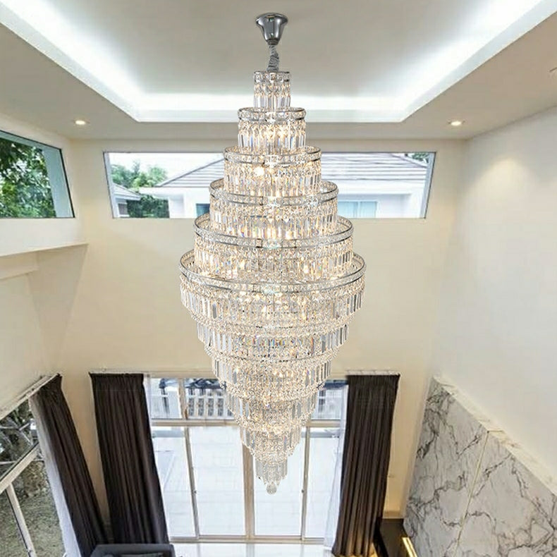 Chrome Extra Large Crystal Chandelier in Silver for Foyer/Staircase/Living Room/Entrance