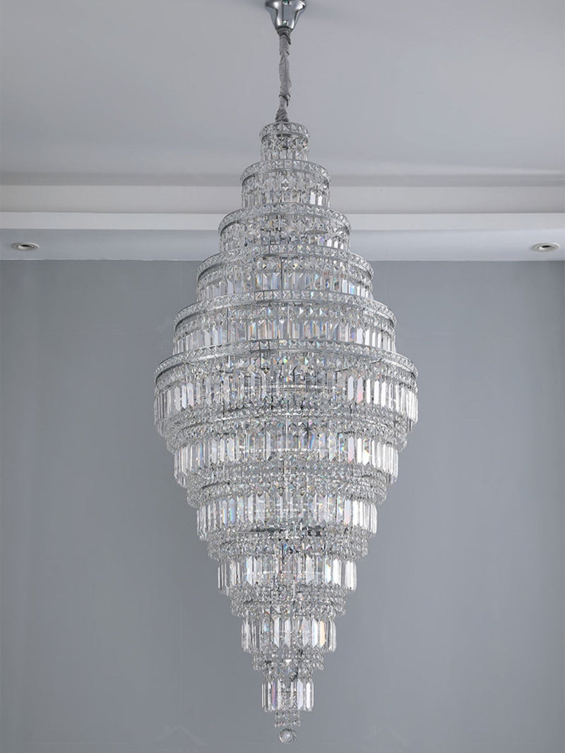 Chrome Extra Large Crystal Chandelier in Silver for Foyer/Staircase/Living Room/Entrance