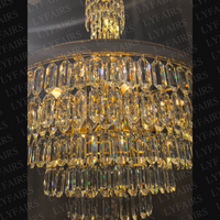 Modern Multi-tier Round Crystal Chandelier with White Leather for Foyer/Living Room/Staircase