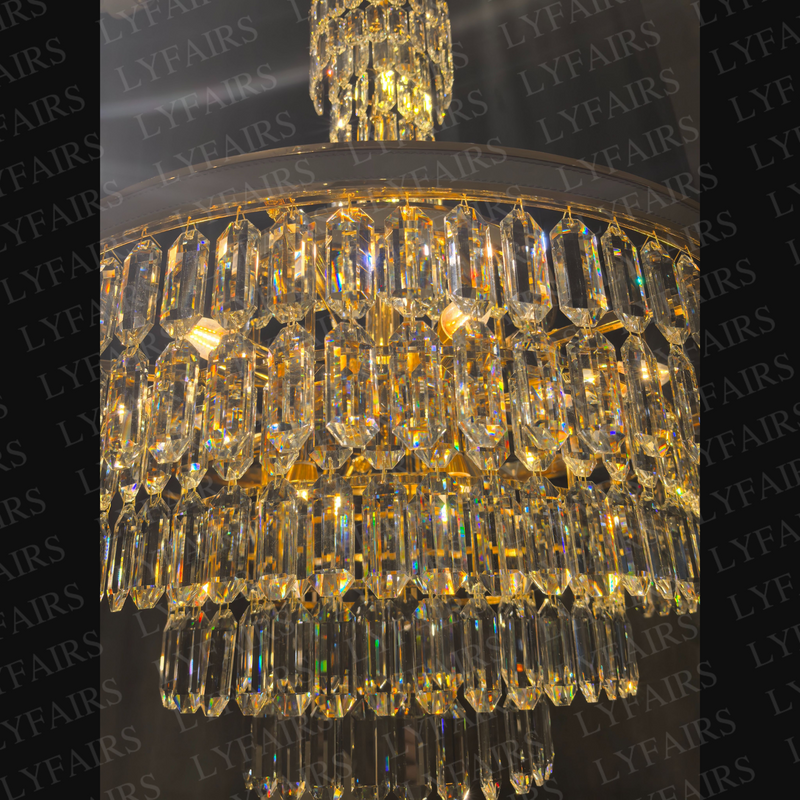 Modern Multi-tier Round Crystal Chandelier with White Leather for Foyer/Living Room/Staircase