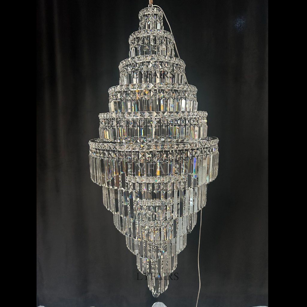 Chrome Extra Large Crystal Chandelier in Silver for Foyer/Staircase/Living Room/Entrance