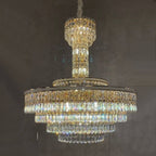 Modern Multi-tier Round Crystal Chandelier with White Leather for Foyer/Living Room/Staircase