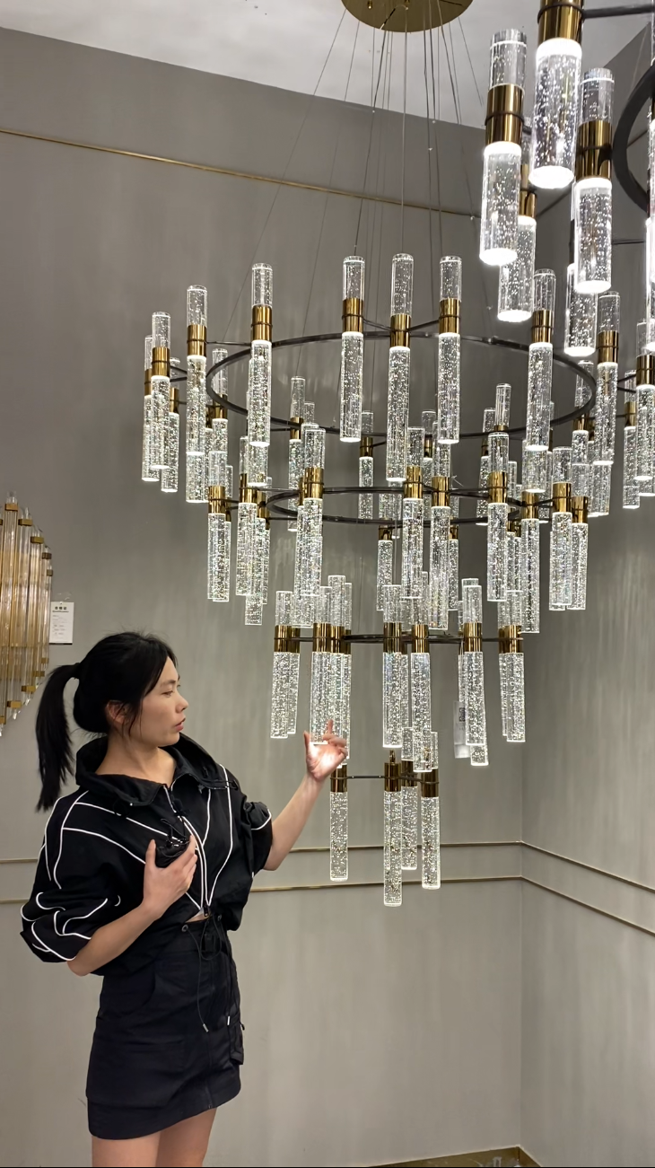 Oversized Modern Luxury 4-tiered Bubble Crystal Icicle Chandelier for High-ceiling