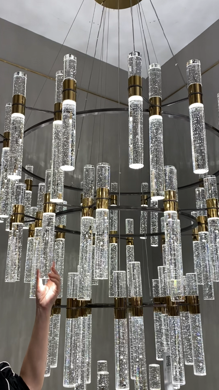 Oversized Modern Luxury 4-tiered Bubble Crystal Icicle Chandelier for High-ceiling