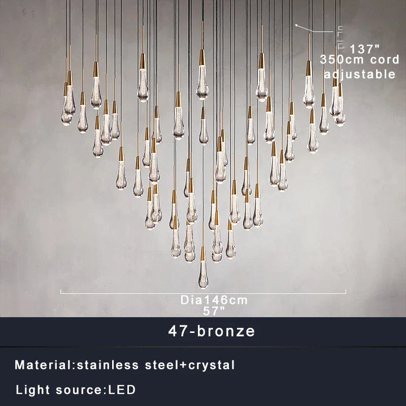 Priv Elvarez Crystal Water-Drop Stainless Steel Chandelier
