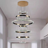 WL Heliora Modern Crystal Ring Staircase Chandelier – Luxury Home Decoration Pendant Light