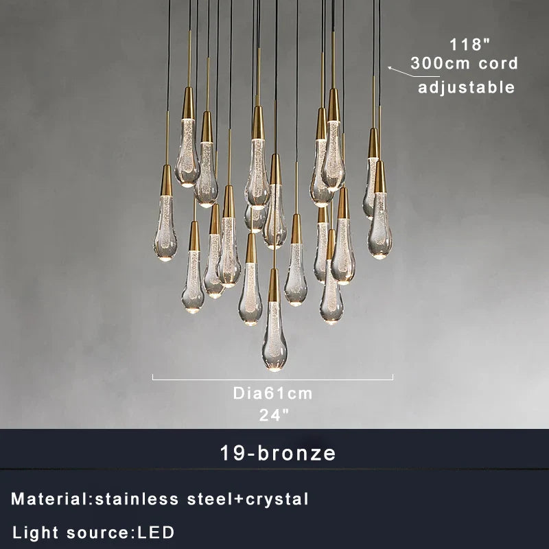 Priv Elvarez Crystal Water-Drop Stainless Steel Chandelier
