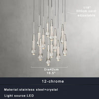 Priv Elvarez Crystal Water-Drop Stainless Steel Chandelier