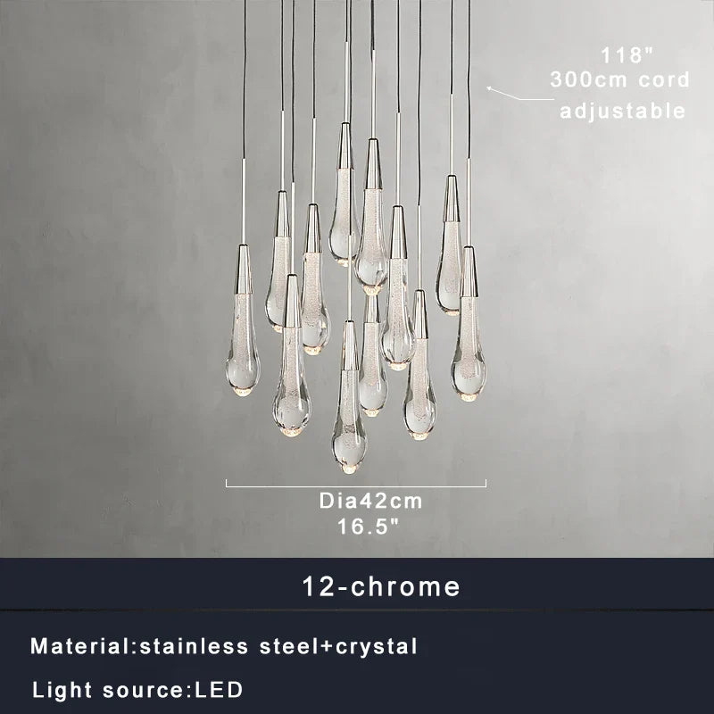 Priv Elvarez Crystal Water-Drop Stainless Steel Chandelier