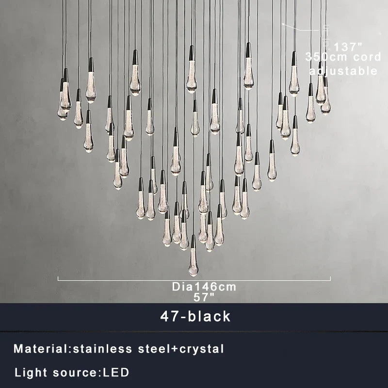 Priv Elvarez Crystal Water-Drop Stainless Steel Chandelier