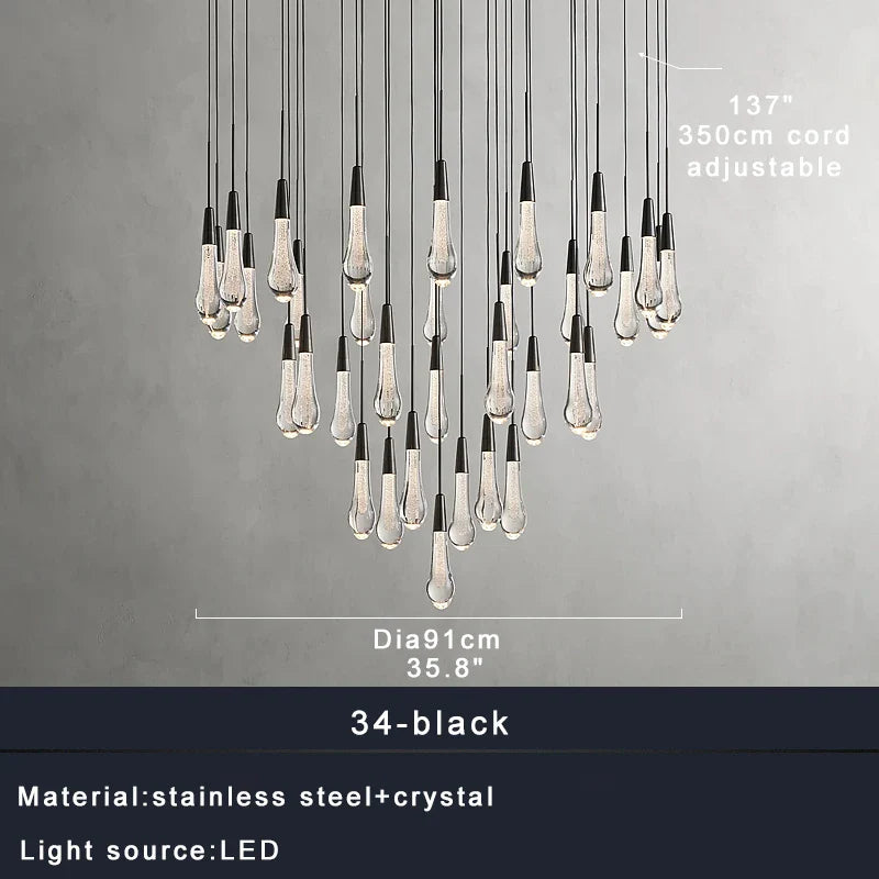 Priv Elvarez Crystal Water-Drop Stainless Steel Chandelier