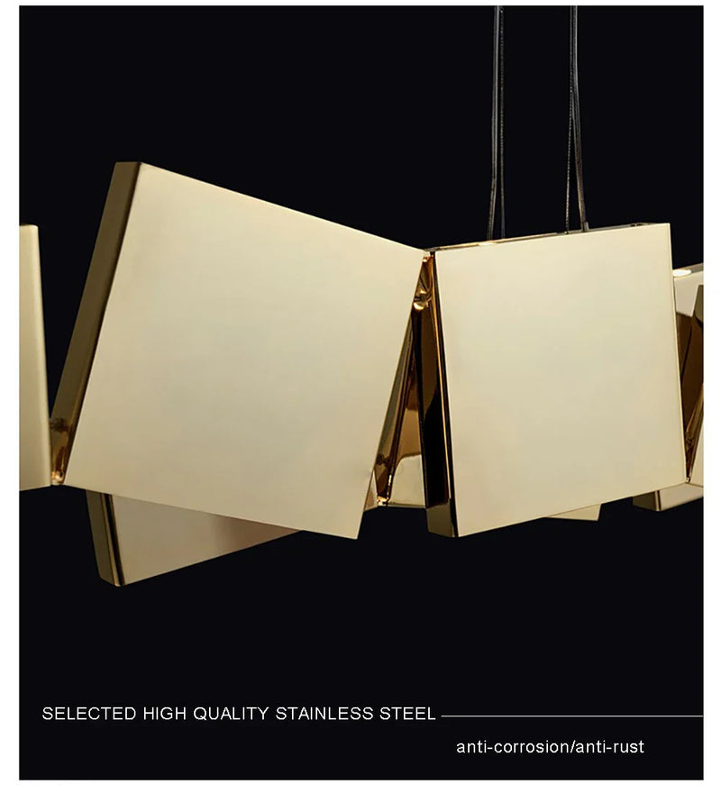 Long Italian Gold/Wood Grain Stainless Steel Pendant Light, Industrial Modern Stylish Room Decor Pendant Lamp 2025