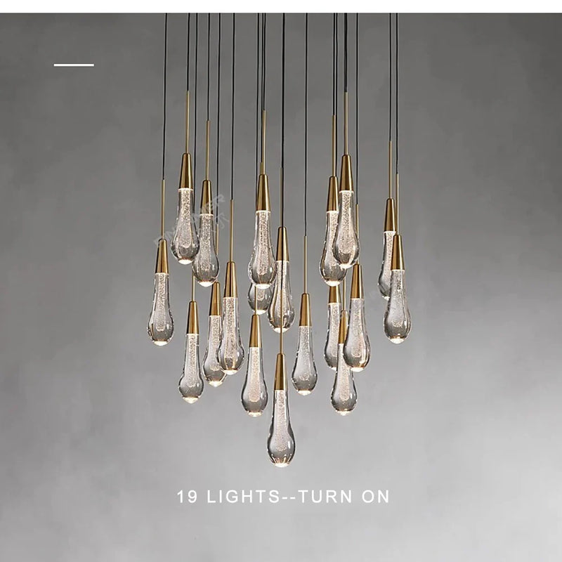 Priv Elvarez Crystal Water-Drop Stainless Steel Chandelier