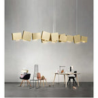 Long Italian Gold/Wood Grain Stainless Steel Pendant Light, Industrial Modern Stylish Room Decor Pendant Lamp 2025