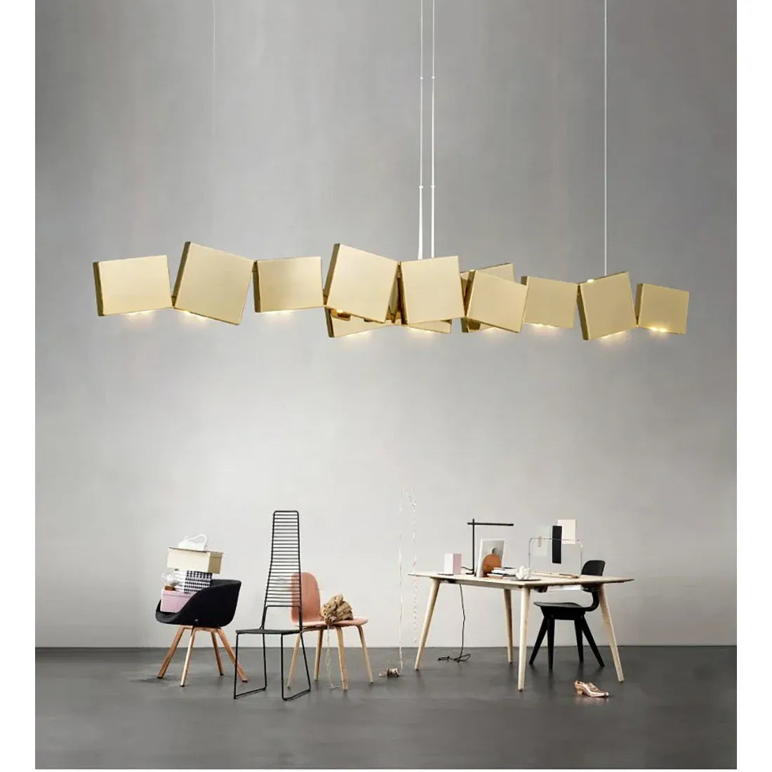 Long Italian Gold/Wood Grain Stainless Steel Pendant Light, Industrial Modern Stylish Room Decor Pendant Lamp 2025