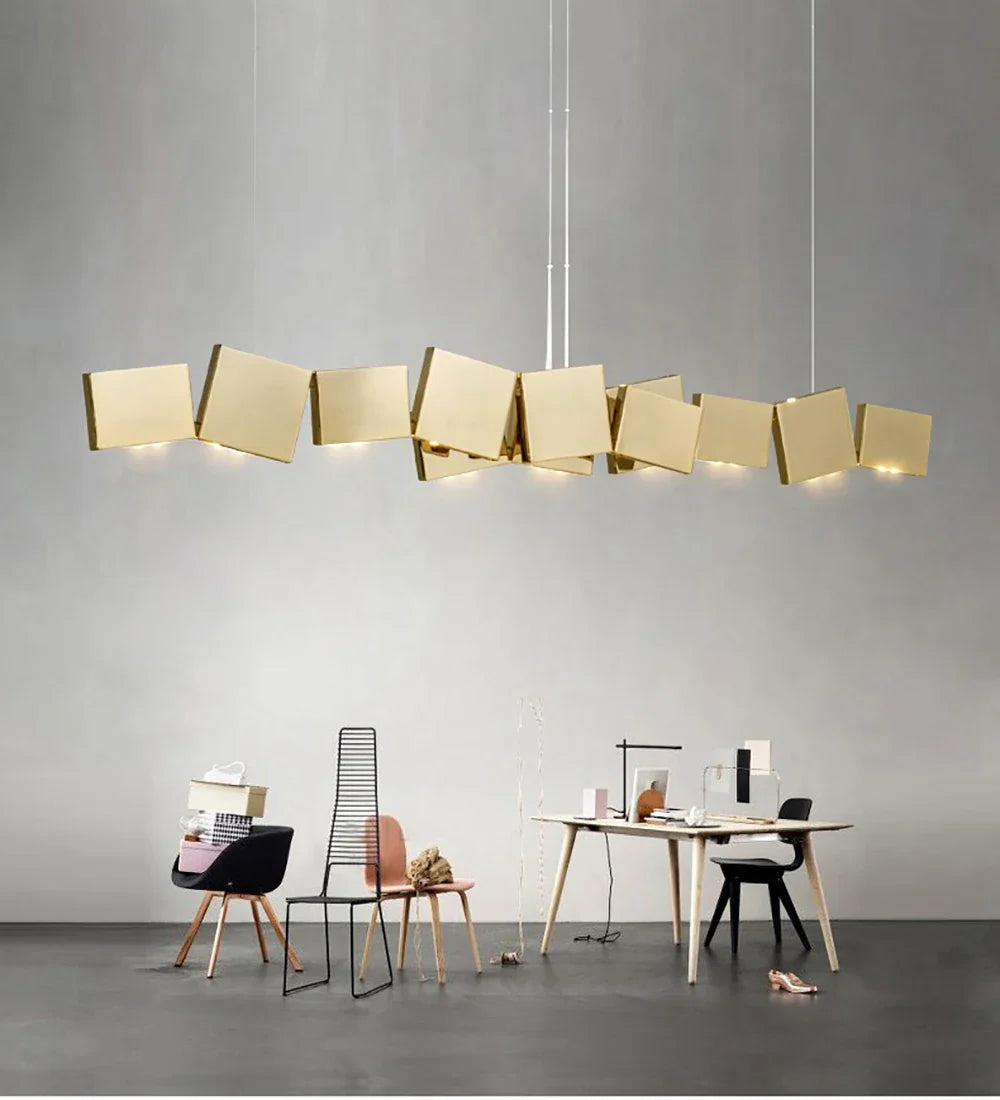 Long Italian Gold/Wood Grain Stainless Steel Pendant Light, Industrial Modern Stylish Room Decor Pendant Lamp 2025