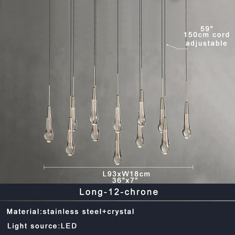 Priv Elvarez Crystal Water-Drop Stainless Steel Chandelier