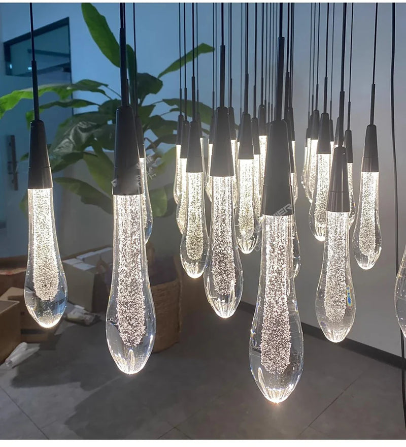 Priv Elvarez Crystal Water-Drop Stainless Steel Chandelier