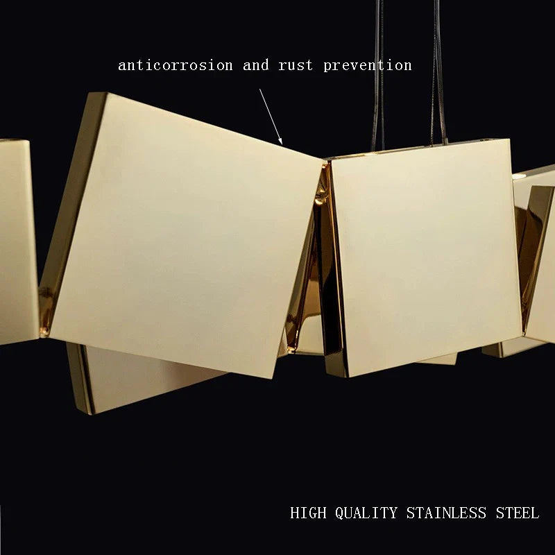 Long Italian Gold/Wood Grain Stainless Steel Pendant Light, Industrial Modern Stylish Room Decor Pendant Lamp 2025