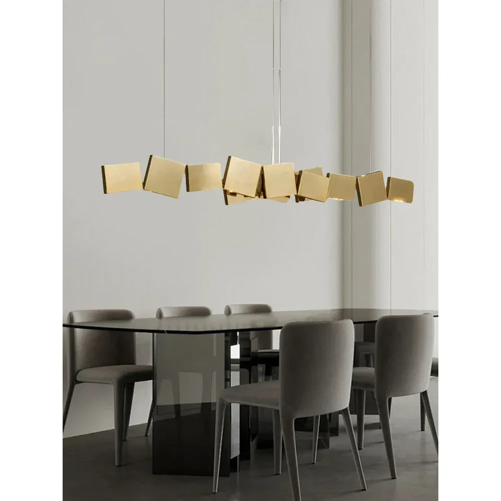 Long Italian Gold/Wood Grain Stainless Steel Pendant Light, Industrial Modern Stylish Room Decor Pendant Lamp 2025