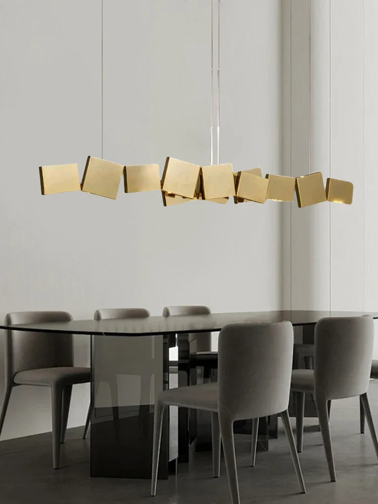 Long Italian Gold/Wood Grain Stainless Steel Pendant Light, Industrial Modern Stylish Room Decor Pendant Lamp 2025