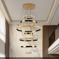 WL Heliora Modern Crystal Ring Staircase Chandelier – Luxury Home Decoration Pendant Light