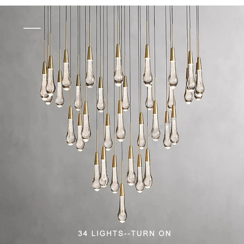 Priv Elvarez Crystal Water-Drop Stainless Steel Chandelier