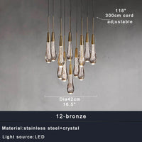 Priv Elvarez Crystal Water-Drop Stainless Steel Chandelier
