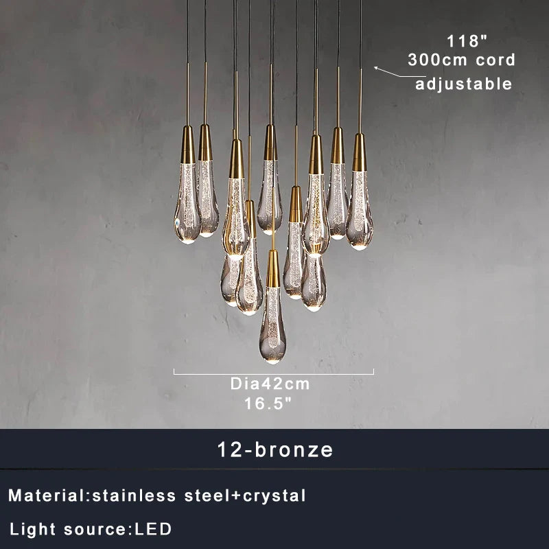 Priv Elvarez Crystal Water-Drop Stainless Steel Chandelier