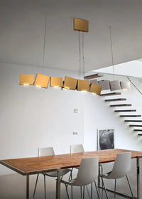 Long Italian Gold/Wood Grain Stainless Steel Pendant Light, Industrial Modern Stylish Room Decor Pendant Lamp 2025