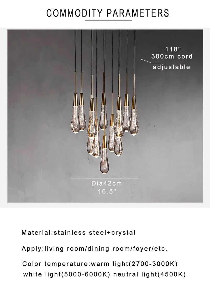 Priv Elvarez Crystal Water-Drop Stainless Steel Chandelier