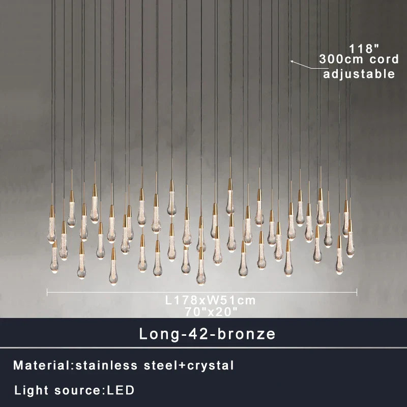 Priv Elvarez Crystal Water-Drop Stainless Steel Chandelier