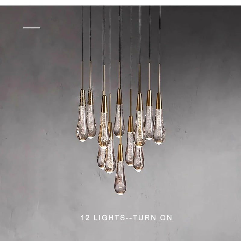 Priv Elvarez Crystal Water-Drop Stainless Steel Chandelier