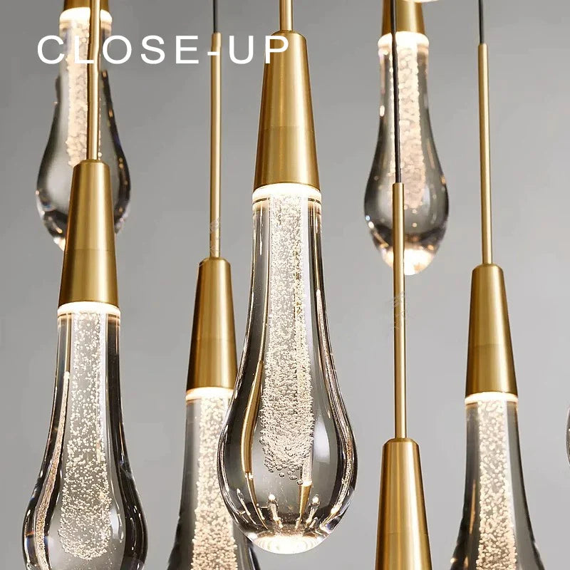 Priv Elvarez Crystal Water-Drop Stainless Steel Chandelier