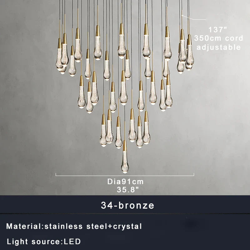 Priv Elvarez Crystal Water-Drop Stainless Steel Chandelier