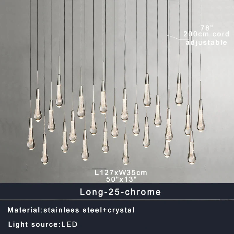 Priv Elvarez Crystal Water-Drop Stainless Steel Chandelier
