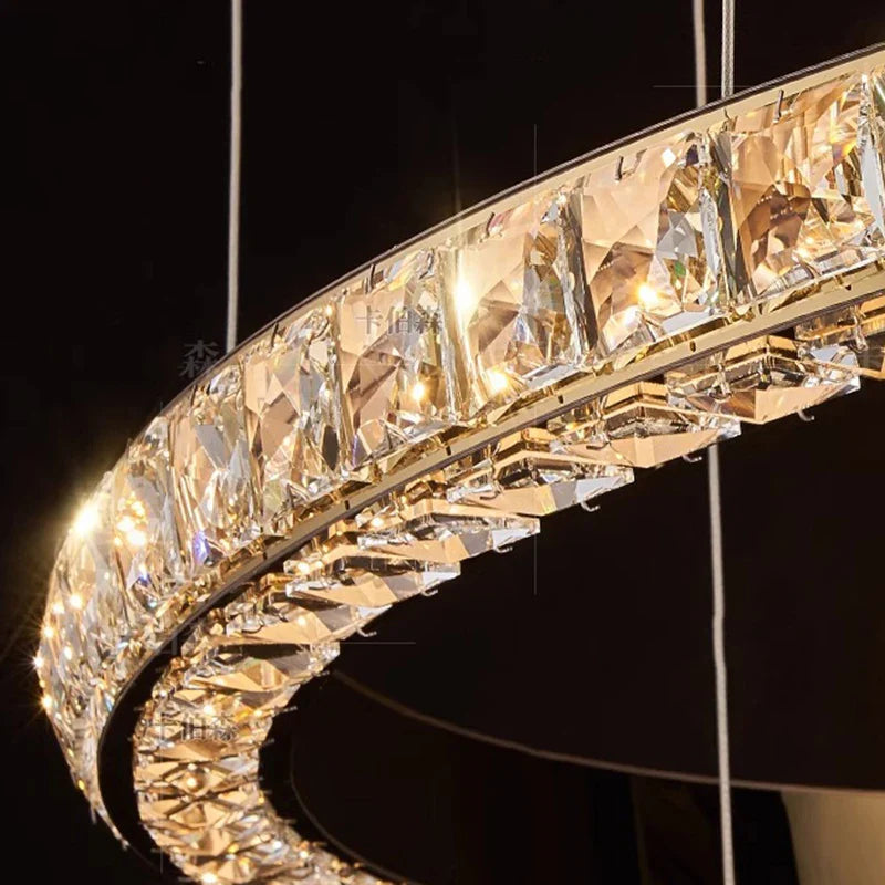 WL Heliora Modern Crystal Ring Staircase Chandelier – Luxury Home Decoration Pendant Light