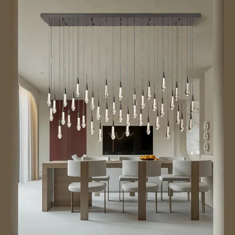 Priv Elvarez Crystal Water-Drop Stainless Steel Chandelier