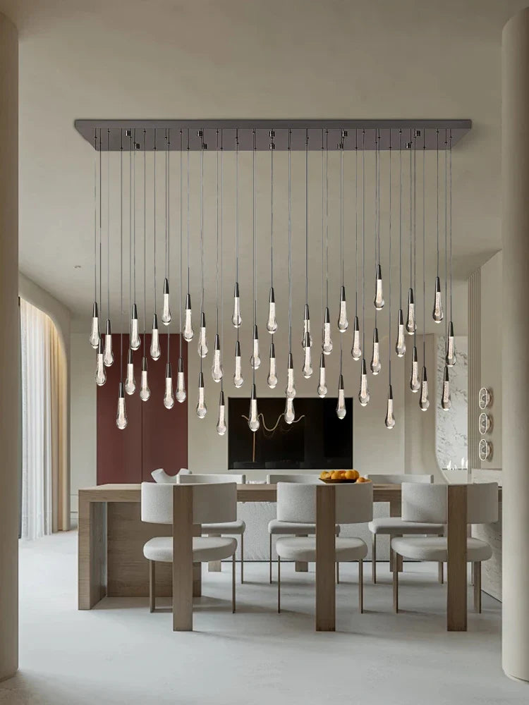 Priv Elvarez Crystal Water-Drop Stainless Steel Chandelier