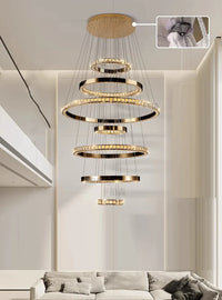 WL Heliora Modern Crystal Ring Staircase Chandelier – Luxury Home Decoration Pendant Light