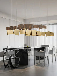 Long Italian Gold/Wood Grain Stainless Steel Pendant Light, Industrial Modern Stylish Room Decor Pendant Lamp 2025